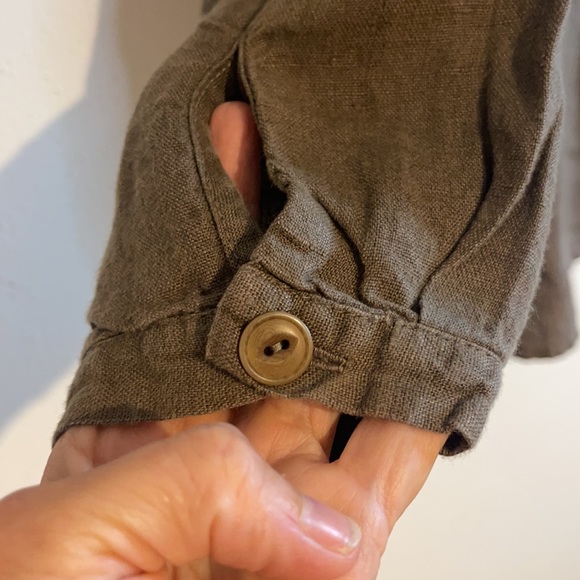 Flax Olive Green Long sleeved button up Linen Tunic Top Blouse Sz Medium - Picture 4 of 11